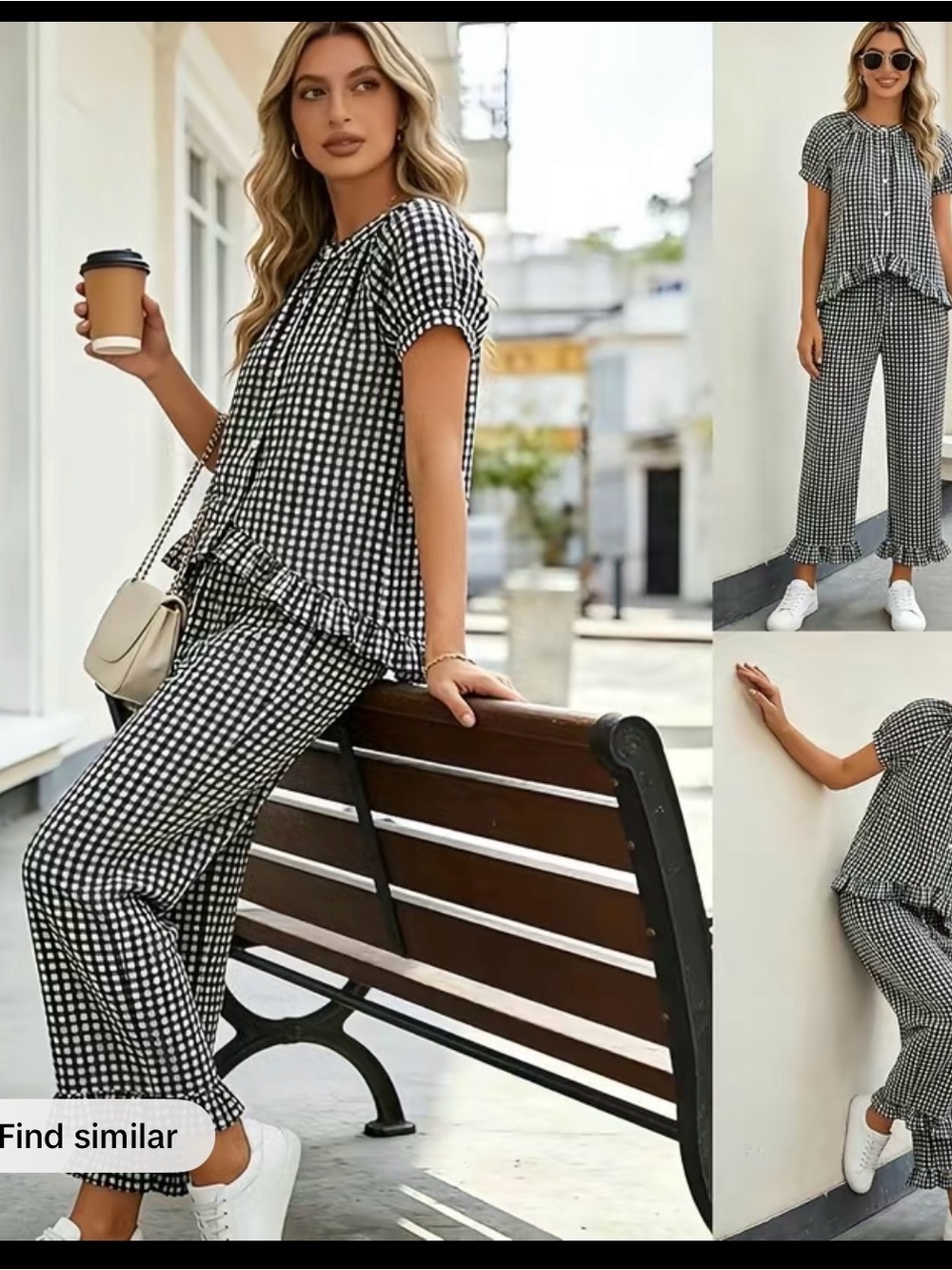 Women’s Black & White Gingham Two-Piece Pants Set size XXL
